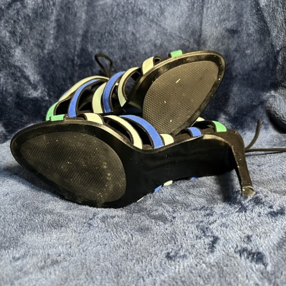 ZARA BLUE GREEN HIGH HEEL LACE UP STRAPS SANDALS SHOES SIZE 39‎ - Picture 5 of 6